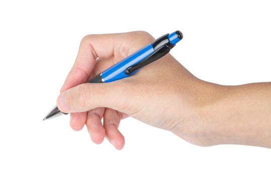 Man hand holding a pen isolated on white background
