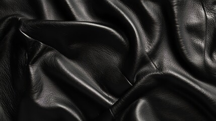 A close up of black leather with a smooth, supple texture.