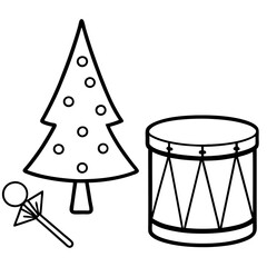 Christmas Toy Drum and Drumsticks Vector Art