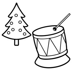 Christmas Toy Drum and Drumsticks Vector Art