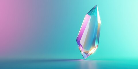 A floating crystal prism reflecting rainbow light, set against a teal to violet gradient background, Copy space, abstract design elements, futuristic vibes