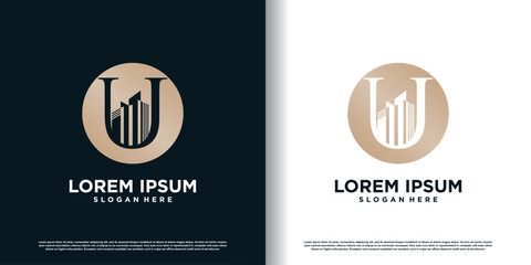 Building logo design template with initial U concept premium vector