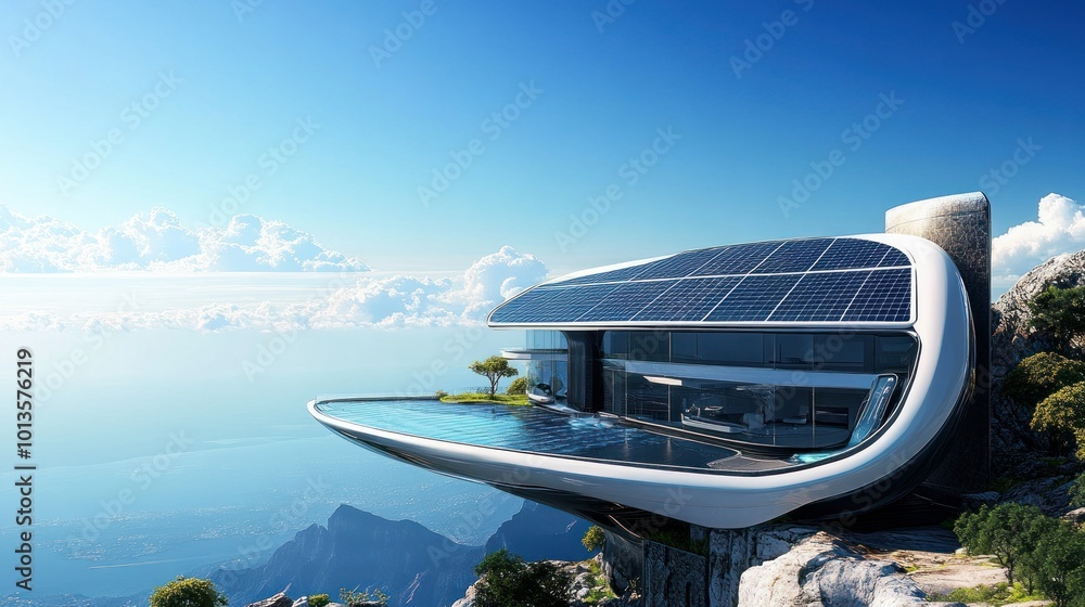 Poster Modern, Futuristic Home Built on a Cliffside Overlooking the Ocean