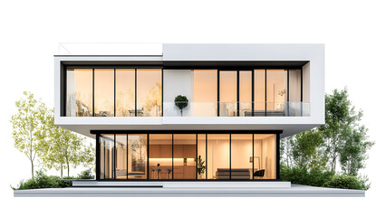 Modern TwoStory House with Large Windows and Balcony D Render design