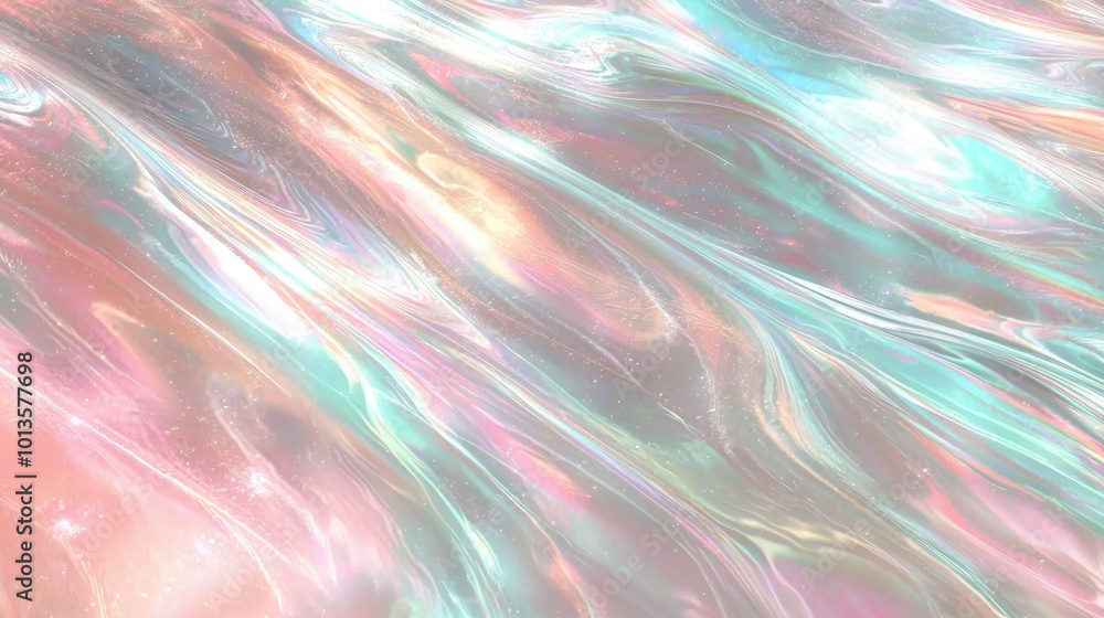 Aufkleber abstract iridescent background with wavy lines and shimmering particles