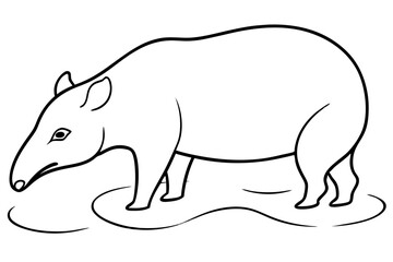 Serene Scene of a Tapir in a Shallow Stream Surrounded by Rainforest Vector
