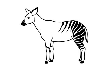 Lush Rainforest Scene with a Vector Illustration of an Okapi Standing Proudly Among Exotic Plants and Trees
