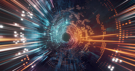 Obraz premium Vibrant Tunnel of Light and Color in Digital Space