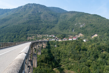 Panorama view of Tara Bridge over the tara canyon in Montenegro