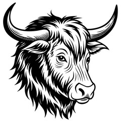 Hand drawn vector illustration of a cute yak face in a flower crown, with lettering quote Spring Is Here. Isolated objects on white. Scandinavian style flat design.