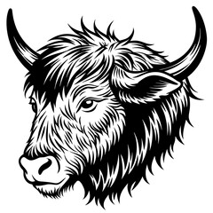 Hand drawn vector illustration of a cute yak face in a flower crown, with lettering quote Spring Is Here. Isolated objects on white. Scandinavian style flat design.