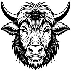 Hand drawn vector illustration of a cute yak face in a flower crown, with lettering quote Spring Is Here. Isolated objects on white. Scandinavian style flat design.