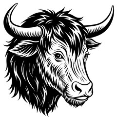 Hand drawn vector illustration of a cute yak face in a flower crown, with lettering quote Spring Is Here. Isolated objects on white. Scandinavian style flat design.