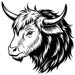 Hand drawn vector illustration of a cute yak face in a flower crown, with lettering quote Spring Is Here. Isolated objects on white. Scandinavian style flat design.