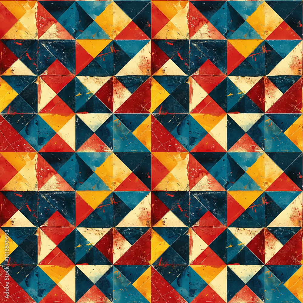 Poster vibrant tiled pattern displaying colorful geometric shapes in a textured design