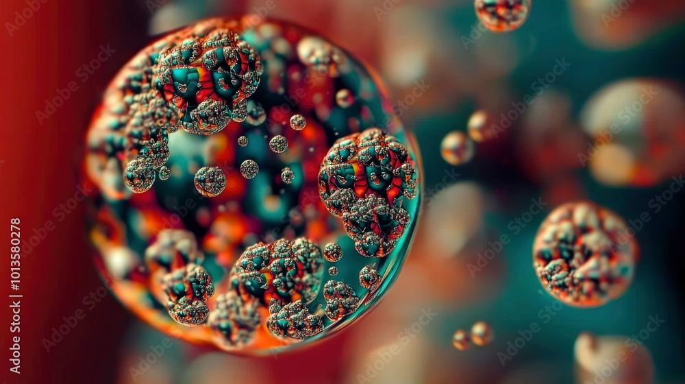Poster abstract macro of multicolored spherical objects with intricate surfaces