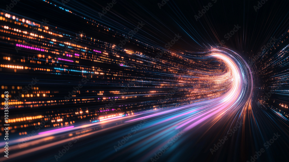 Poster futuristic data flow. explosion effect. sci-fi motion wallpaper. neon glowing rays in motion. hyper 