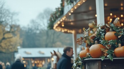 Halloween carnival at a historic American fairground glowing pumpkins on carousel horses