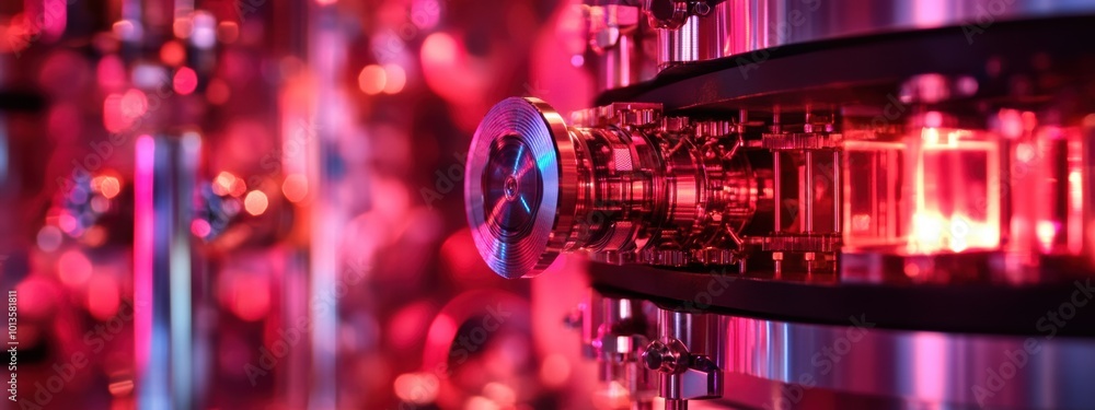 Aufkleber quantum computing core in an advanced quantum cryptography lab, vibrant red hues, intricate circuitr