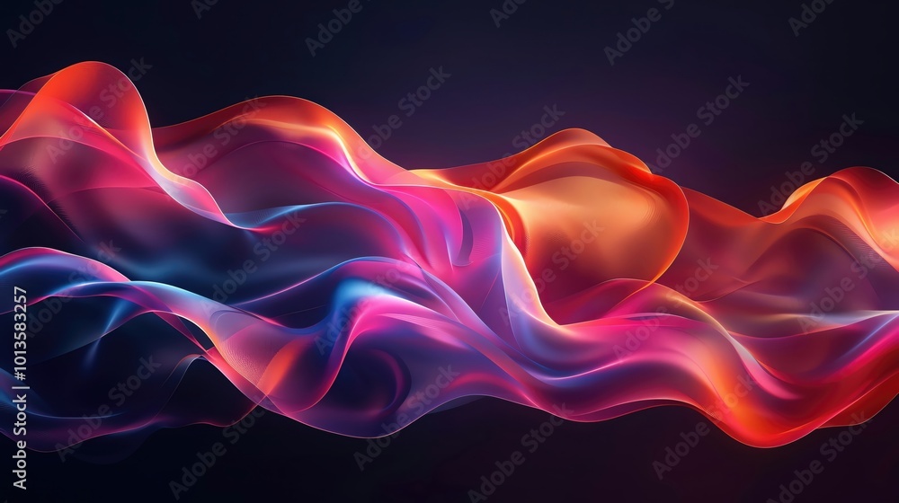 Poster vibrant flowing abstract waves blending colors, creating a dynamic background for creative projects 