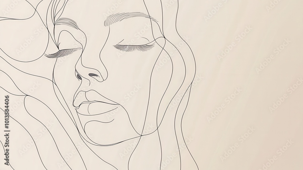 Leinwandbilder an ethereal composition features flowing lines that elegantly define the outline of a female face, r