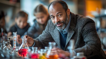 Male Teacher Engaging Students in Science Experiment