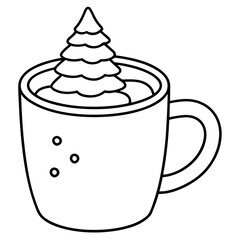 Hot Chocolate with Christmas Tree Marshmallow Vector Art