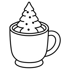 Hot Chocolate with Christmas Tree Marshmallow Vector Art