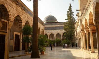 Fototapeta premium Courtyard with ornate arches and dome.