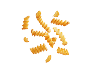 Crinkle Cut French Fries falling on transparent background