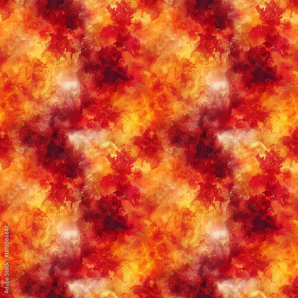 Poster vibrant abstract design with fiery reds and warm yellows in a dynamic pattern