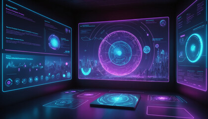 Fototapeta premium Futuristic Data Visualization Room with Interactive Holographic Technology