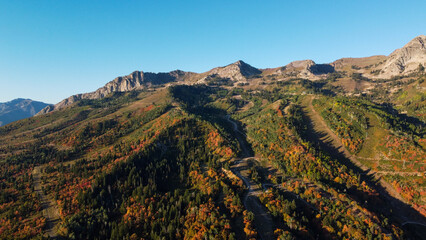Fototapeta premium Beautiful Fall Aerial Autumn views of Snowbasin Huntsville Utah