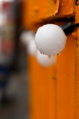 Photo set of LED lights for outdoor and raindrops