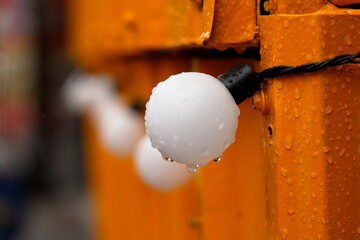 Photo set of LED lights for outdoor and raindrops