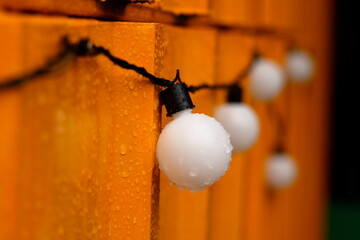 Photo set of LED lights for outdoor and raindrops