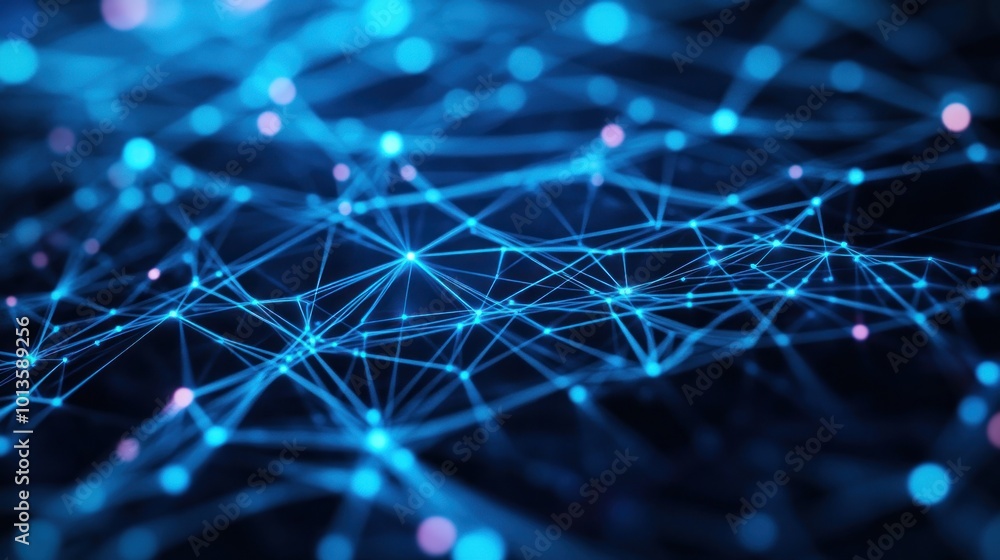 Poster abstract representation of interconnected nodes and lines, symbolizing data networks.