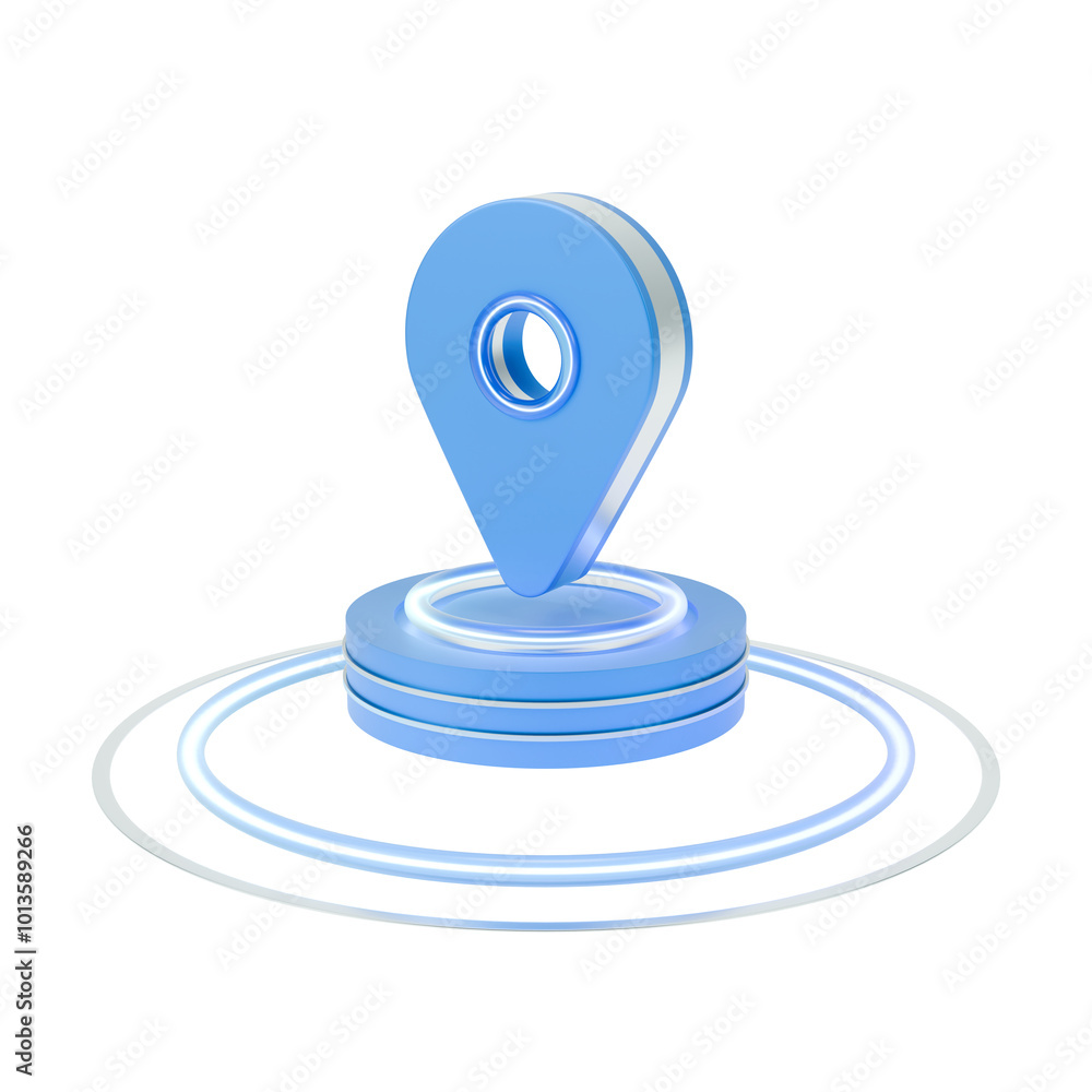 Poster 3d gps pointer icon with blue podium