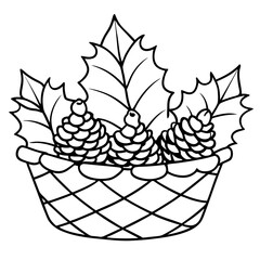 A basket filled with pinecones and holly vector