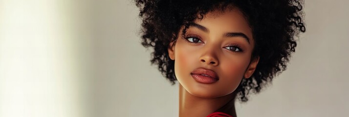 Fototapeta premium sensual African-American model closeup, concept of skincare, beauty products and makeup, high resolution, 8k banner with copy space