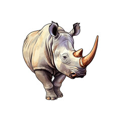 Fototapeta premium White rhinoceros watercolor illustration on white background, suitable for conservation, wildlife, and educational designs. Generative AI
