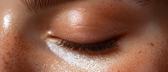 A woman's eye with a white shadow on it