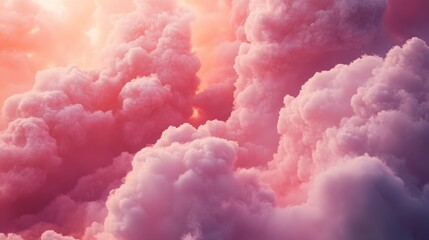 Vast Pink Cloudscape, an expansive view of soft pink clouds filling the sky, creating a dreamy and serene atmosphere.