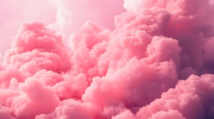 Fototapeta premium Vast Pink Cloudscape, an expansive view of fluffy pink clouds filling the sky, creating a dreamy and serene atmosphere, inviting calm and wonder