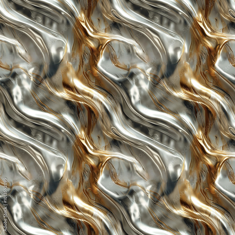 Poster abstract metallic waves in captivating gold and silver hues create a mesmerizing pattern