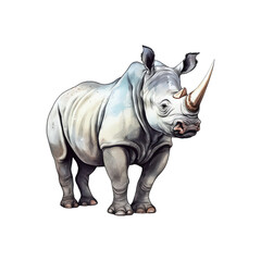Obraz premium White rhinoceros watercolor illustration on white background, suitable for conservation, wildlife, and educational designs. Generative AI