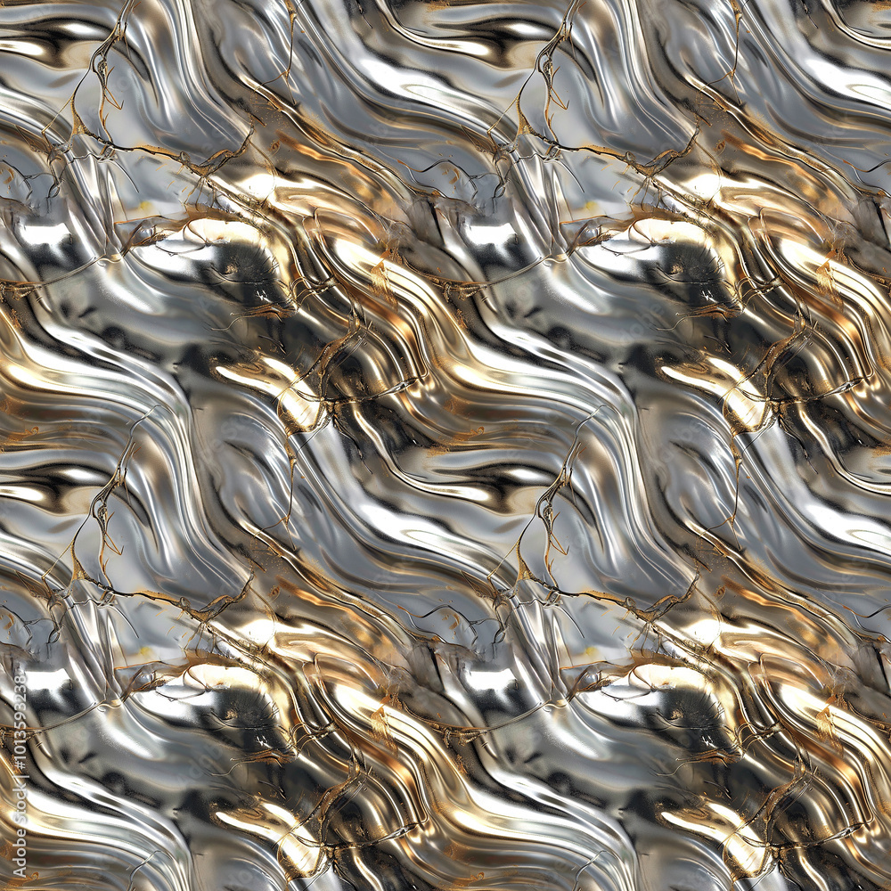 Poster Captivating waves of metallic gold and silver create an artistic abstract pattern
