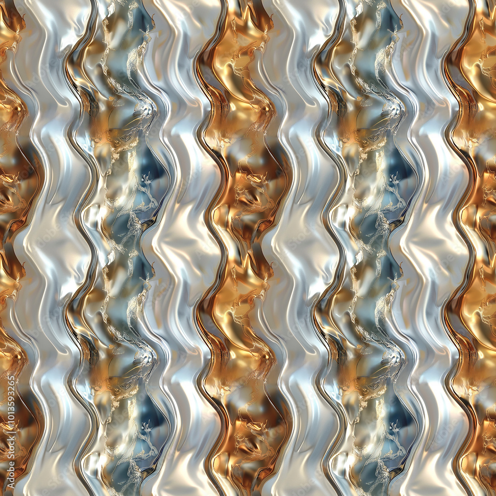 Poster abstract metallic waves in shimmering gold and silver tones create captivating patterns