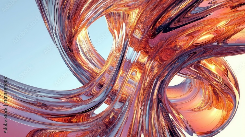 Poster abstract intertwining metallic surfaces with reflective textures