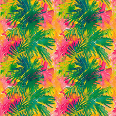 Vibrant tropical foliage pattern bursting with colors for a lively summer atmosphere